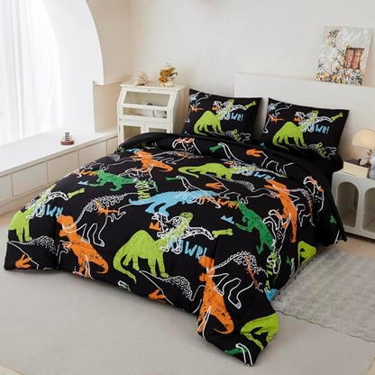 RYNGHIPY Dinosaur Comforter Set Full Size 3Pcs Dinosaur Bedding Set for Kids Boys Girls Microfiber Boys Bedroom Set 1 Comforter with 2 Pillowcases (Multi,Full)