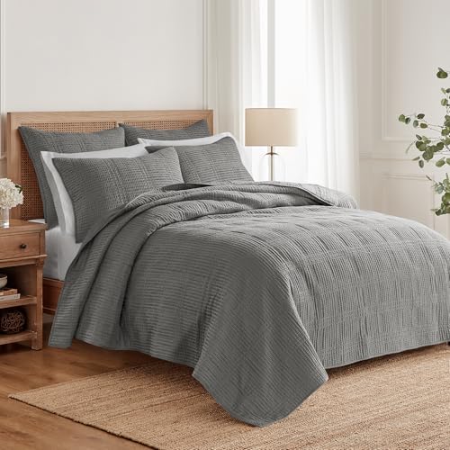 Levtex Home - Cloud Waffle - Quilted Euro Sham Set of 2 - Waffle Weave - Grey - (26x26in.), No Insert - Cotton