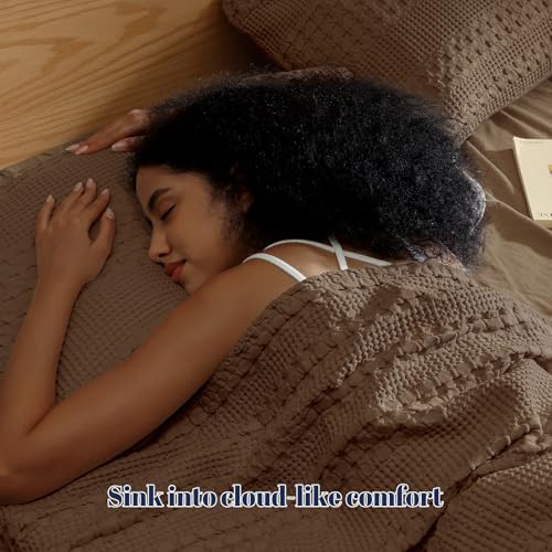 PHF Cotton Waffle Pillow Shams Standard Size 20"x26", Chocolate, No Insert