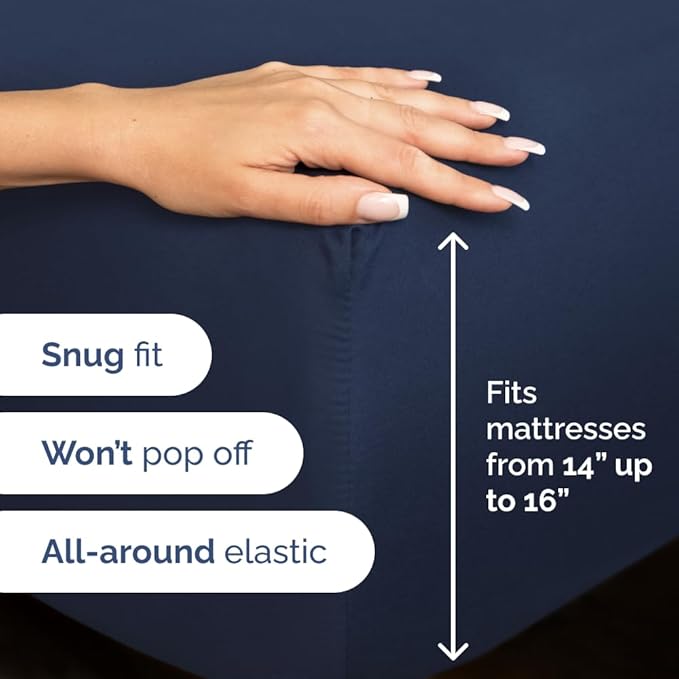 Olympic Queen Sheet Set 66x80 - 4 Piece RV Olympic Queen Size Sheets - Soft, Breathable & Cooling - Fits 14” to 16" Mattress w/ Deep Pockets - Comfy Luxury Bedding - Fade & Wrinkle Free - Navy Blue
