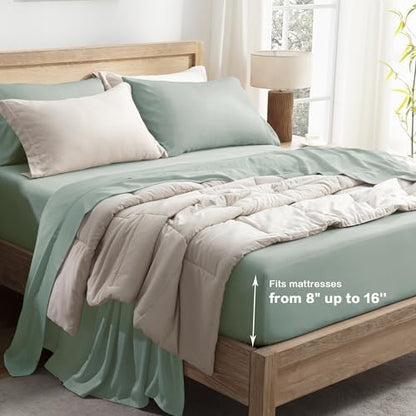 Andency Sage Green Queen Sheets Set 100% Viscose Derived from Bamboo