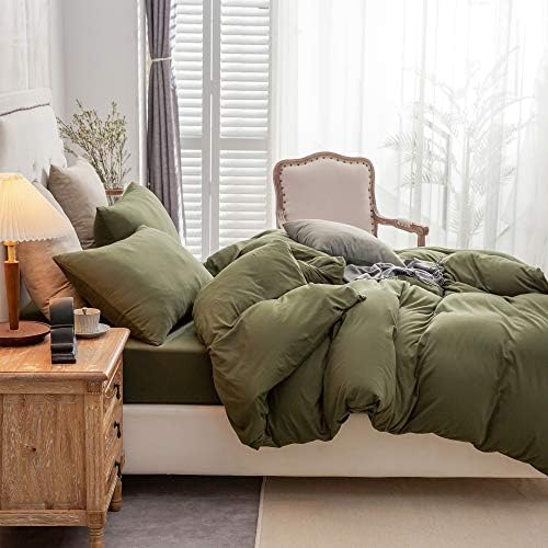 PURE ERA Jersey Knit Duvet Cover Set Solid Olive Green Full