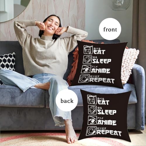 Anime Decor, Just a Girl Who Loves Anime Anime Room Decorative Throw Pillow Covers, Girls Anime Gifts Anime Lovers for Home Living Room Women Girl Bedroom Decoration Gifts Black