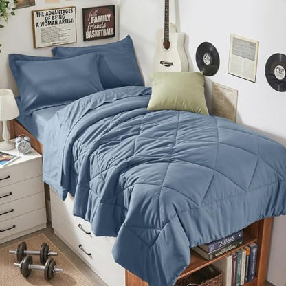 HEVUMYI 5-Piece Twin XL Comforter Set, Dusty Blue Bed in a Bag