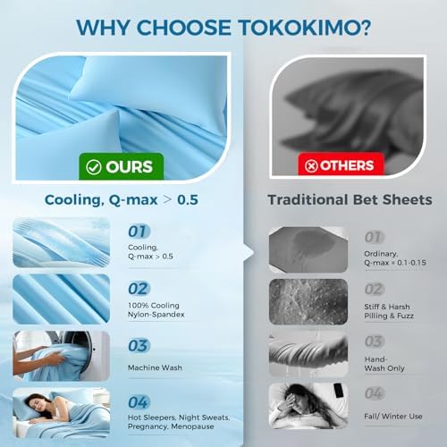 Tokokimo Cooling Comforter Set King Size with 2 Pillowcases, Cooling Blanket for Hot Sleepers and Night Sweats, Blue Silk Smooth & Lightweight Blanket for Summer, 104x90 Inches, Soft Bedding Set
