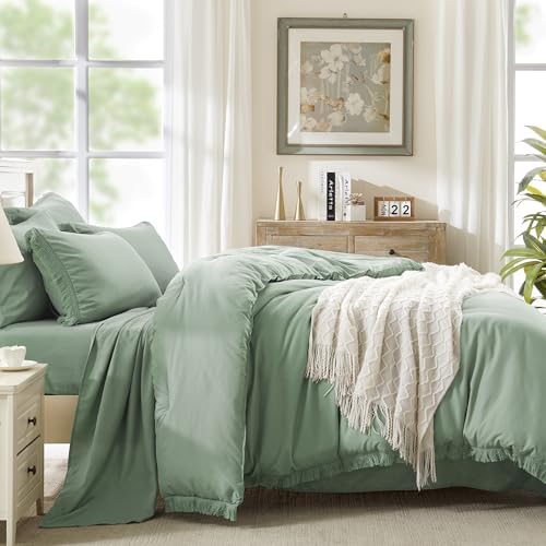 Andency Full Comforter Set, 7 Pieces Sage Green Bedding