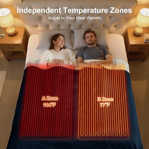 Queen Size Heated Blanket - Dual Control Electric Blanket Queen