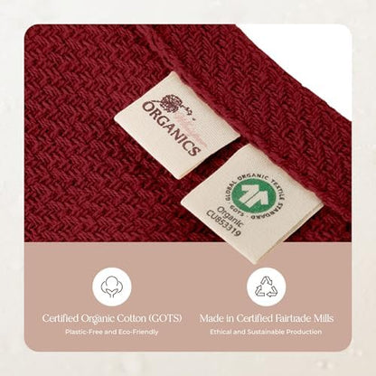 100% Organic Cotton Blanket - GOTS & Fairtrade Certified Organic Cotton Throw Blanket for Bed with a Heavy & Breathable Single Knit Weave - Great as Bedspread or Coverlet (Burgundy, Twin)