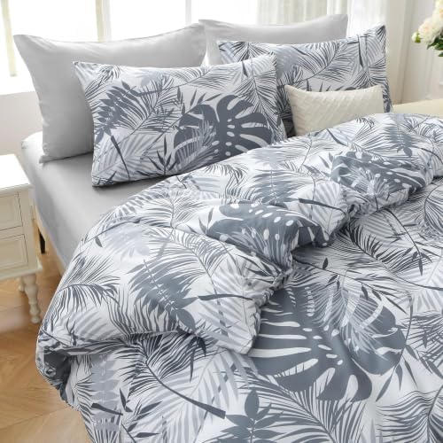 MUXHOMO Black&Grey Full Comforter Set, Elegant Floral Print Bed in a Bag 7 Pieces, Ultra Soft & Breathable Reversible Botanical Pattern Bedding Set with Comforter, Sheets, Pillowcases, and Shams