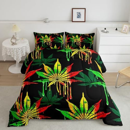 Feelyou Marijuana Weed Leaf Comforter Set Full Size for Men Adults