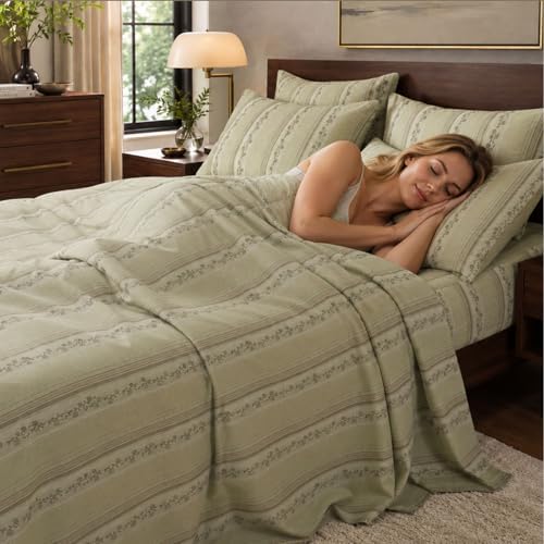 FADFAY 100% Cotton Twin XL Bed Sheet Set for College Dorms, Woven Jacquard Floral, Soft & Breathable, Deep Pocket Fitted Sheet, Envelope Pillowcase, Luxury Farmhouse & Cottagecore Bedding 4Pcs