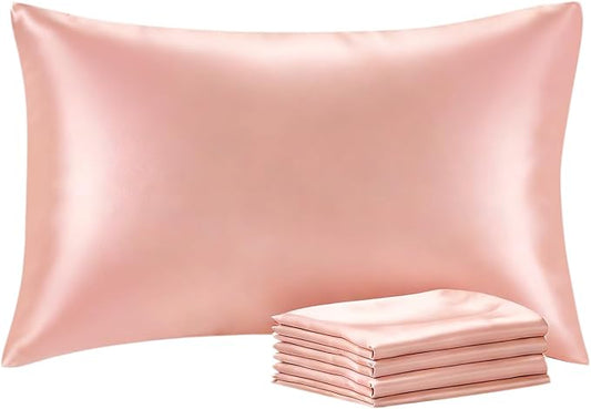 BEDELITE Satin Pillowcase with Zipper 4 Pack, Coral Pillow Cases Standard Size, Super Soft and Cooling Similar to Silk Pillow Cases, Gift for Women Men(20x26 Inches)