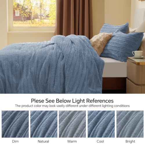 BEDELITE Faux Fur Twin/Twin XL Comforter Set, Fluffy Bed Set, Blue Fog
