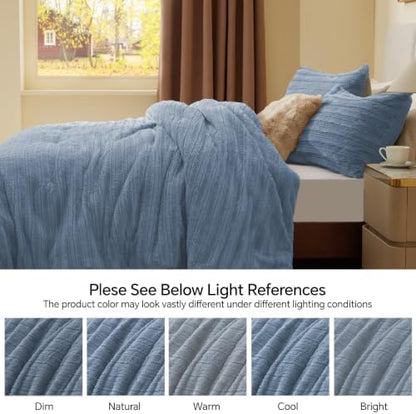 BEDELITE Faux Fur Twin/Twin XL Comforter Set, Fluffy Bed Set, Blue Fog