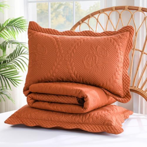 EVENHUG Oversized King Bedspreads California King Quilt Set with Pillow Shams Extra Wide Large King Size Quilts Lightweight Coverlet Bedding Sets Caramel 120"x120"