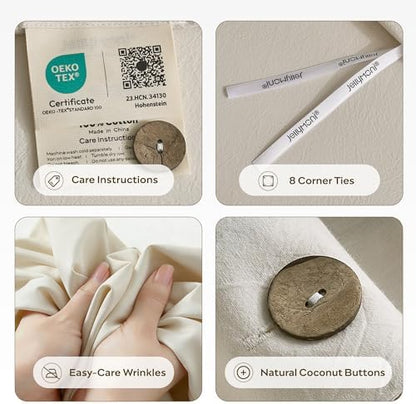 JELLYMONI 100% Washed Cotton Oat Milk Duvet Cover Full, Linen-Like