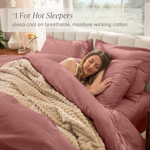 Bare Home 100% Organic Cotton Full Duvet Cover Set - Crisp Percale Weave - Lightweight & Breathable - Cooling Duvet Cover Set (Full, Dusty Rose)