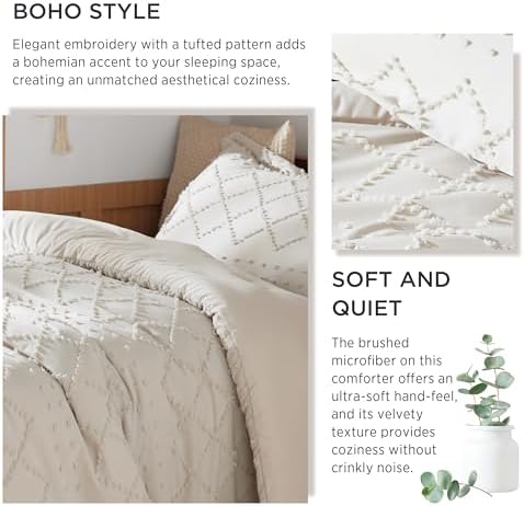 Bedsure Boho Tufted Beige Twin XL Comforter Set, Farmhouse-Style Bedding