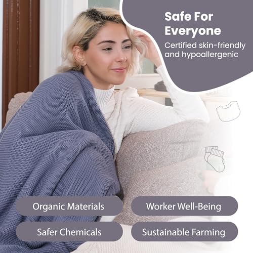 Dalisa 100% Organic Turkish Cotton Throw Blanket - GOTS Certified, Cozy - Perfect for Couch, Bed, and Home Decor - Boho Vintage Knit Alina (Grey Blue, 60x80)