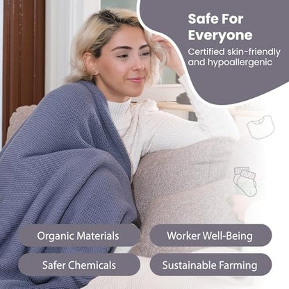 Dalisa 100% Organic Turkish Cotton Throw Blanket - GOTS Certified, Cozy - Perfect for Couch, Bed, and Home Decor - Boho Vintage Knit Alina (Grey Blue, 60x80)