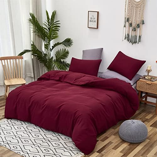 Wellboo Burgundy Red Comforter Set Cal King Solid Dark Red Bedding Soft