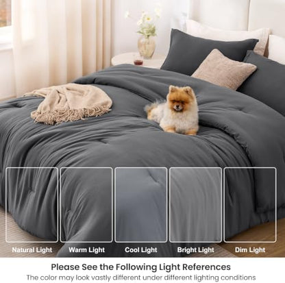 Love's cabin Dark Grey King Size Comforter Set, 3-Piece Prewashed Bed Set