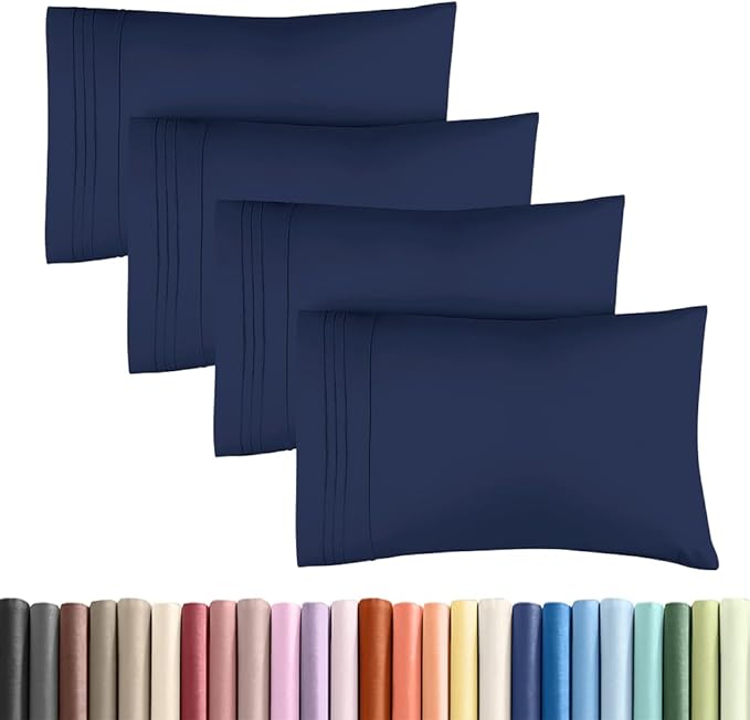 Standard Pillow Cases Set of 4 - Ultra Soft Hotel Quality Pillowcase Covers - Comfy Bedding for Women, Men, Kids & Teens - Machine Washable Pillow Protectors - 4 Piece Set - Standard Size Navy Blue