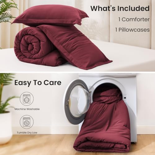 Love's cabin Burgundy Twin/Twin XL Comforter Set, 2-Piece Prewashed Bed Set