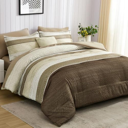 Drucon Chocolate Brown Comforter Set King Size 7 Piece Bed in a Bag