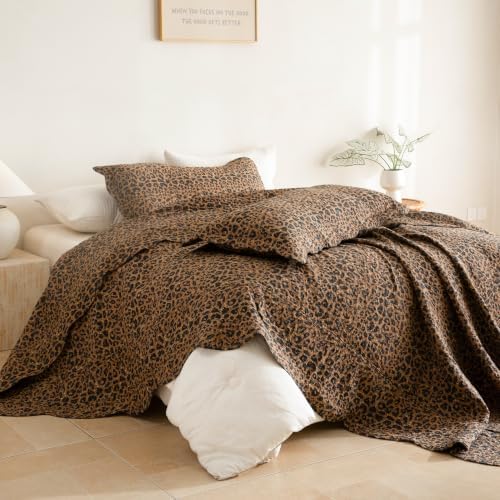 Lady Ann Vintage Brown Leopard Oversized King Bedspread 120x120, 3 Pcs 100% Cotton California King Quilt Set Lightweight Farmhouse Quilted Coverlet, Ultra-Soft Bed Cover for All Seasons