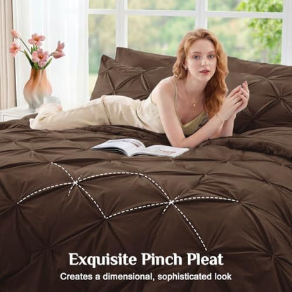 JOLLYVOGUE King Size Comforter Set 7 Pieces - Bed in a Bag King for All Season, Pintuck Bedding Comforter Sets with Comforter, Flat Sheet, Fitted Sheet and Pillowcases & Shams, Dark Brown