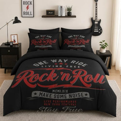 Pamnest Twin Comforter Set with Sheets, 5 Pieces Vintage Music Bedding
