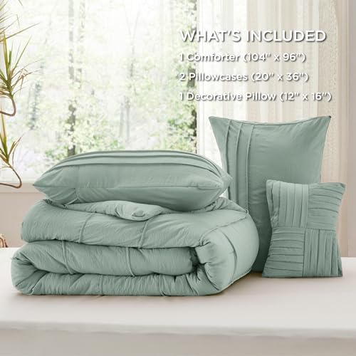 Bedsure Cal King Comforter Set 4-Pc, Sage Green Boho Bedding, All-Season