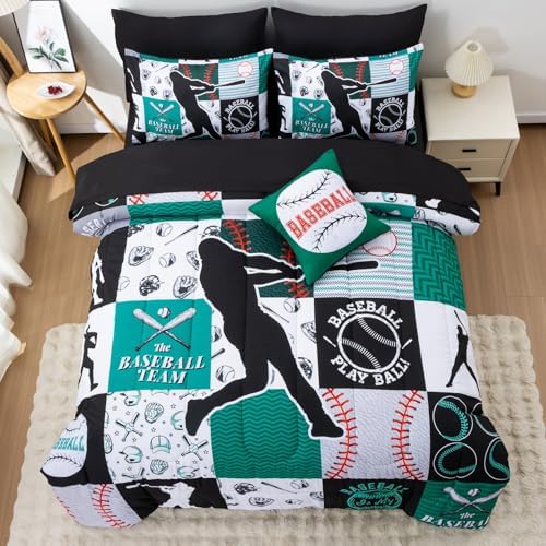 A Nice Night Sports Baseball Bedding Boys Comforter Sets Full,Green