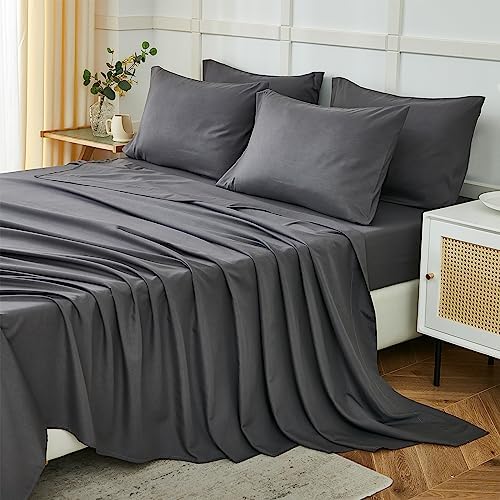 ILAVANDE King Size Sheets Set 6 Piece,Hotel Luxury Super Soft 1800 Series Microfiber Grey Bed Sheets King Set-Wrinkle Free & Breathable-14 Deep Pocket Sheets for King Size Bed(King,Grey)