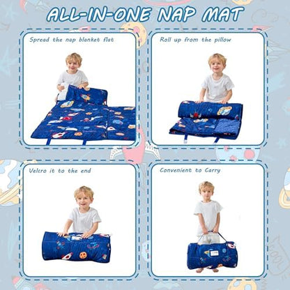 Lasoftan Toddler Nap Mat with Pillow and Blanket, Extra Large Rolled Napping Mats,Slumber Bags for Boys Girls,Kids Sleeping Bag for Daycare, Preschool Travel Camping