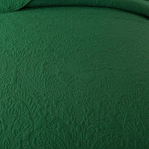 HoneiLife King Size Quilt Sets - 3 Piece Microfiber Quilt Set Lightweight Bedspreads Reversible Coverlets Rustic Bed Cover King Quilt Bedding Set All Season Quilts-Green
