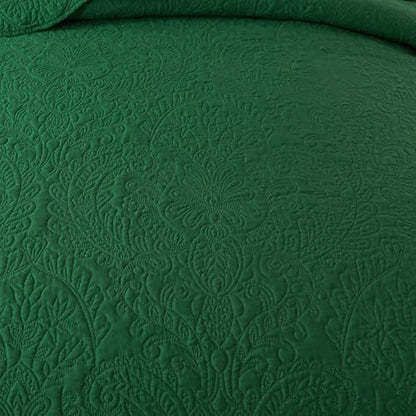 HoneiLife King Size Quilt Sets - 3 Piece Microfiber Quilt Set Lightweight Bedspreads Reversible Coverlets Rustic Bed Cover King Quilt Bedding Set All Season Quilts-Green