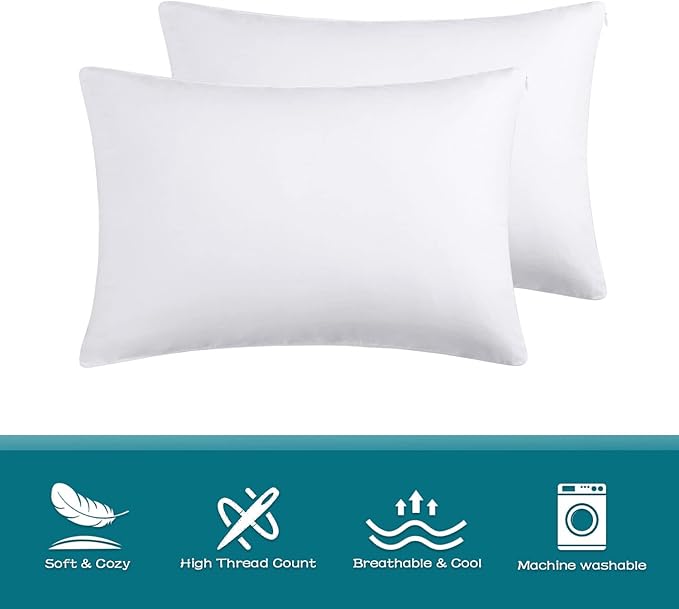100% Cotton Zippered Pillow Cases Standard Size Set of 2, Super Soft & Breathable Pillow Protectors with Zipper, White Pillow Case Covers 20x26 Inches