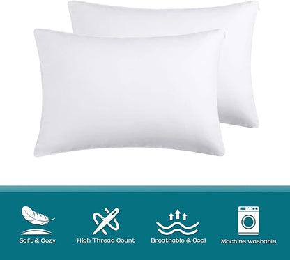 100% Cotton Zippered Pillow Cases King Size Set of 2, Super Soft & Breathable Pillow Protectors with Zipper, White Pillow Case Covers 20x36 Inches