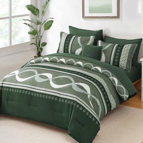 Anibedding Striped Comforter Set Queen Size,8 Pieces Patchwork Bed in a Bag