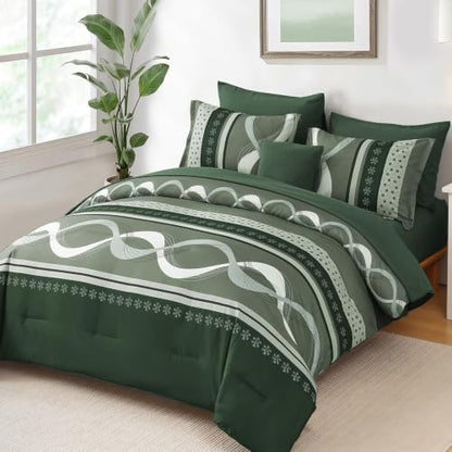 Anibedding Striped Comforter Set Queen Size,8 Pieces Patchwork Bed in a Bag