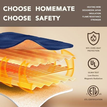 Homemate Heated Electric Blanket Twin 62"x84" Heating Throw Blanket
