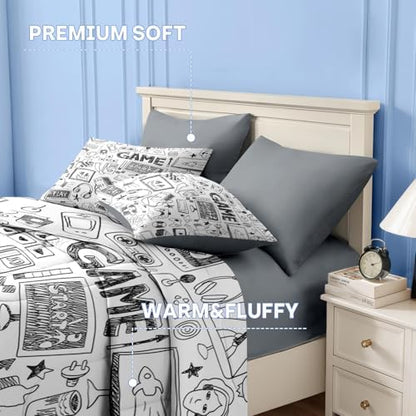 Nesker Full Comforter Set for Boys, 7 Pieces Gaming Bedding for Kids