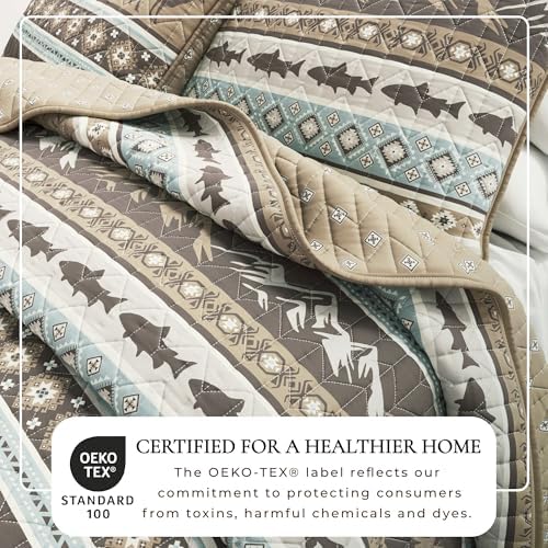 Great Bay Home Lodge Quilt Set - 3-Piece Full/Queen Size Rustic Bedding Set - Lightweight, All-Season, Reversible Bedspread (Rustic Lodge Stripes)