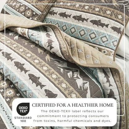 Great Bay Home Lodge Quilt Set - 3-Piece King/California King Size Rustic Bedding Set - Lightweight, All-Season, Reversible Bedspread (Rustic Lodge Stripes)