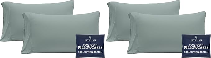 Cooling Pillowcases for Hot Sleepers, Queen Size, Silky Soft, Aqua Gray (4 Pieces)