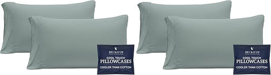 Cooling Pillowcases for Hot Sleepers, King Size, Silky Soft, Aqua Gray (4 Pieces)