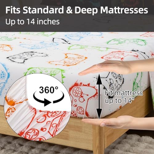 Full Size Comforter Set for Boys, 5 Pieces Graffiti Gamer Bedding Set