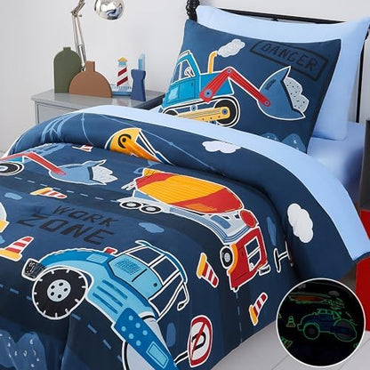 Twin Bedding Sets for Boys - 5 Pieces Truck Bedding Twin Comforter Set